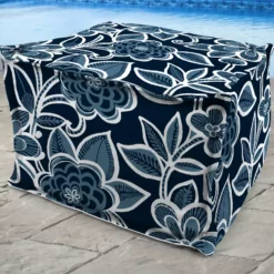 Jordan Manufacturing Custom Order Cushions 20" Square Outdoor Bead Filled Pouf/Ottoman-HALSEY NAVY RICHLOOM