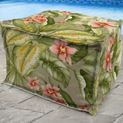Jordan Manufacturing 20" Square Outdoor Bead Filled Pouf/Ottoman-TAHITI SUNRISE RICHLOOM Custom Order Cushions