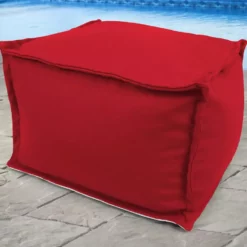 Jordan Manufacturing Custom Order Cushions 20" Square Outdoor Bead Filled Pouf/Ottoman- Sunbrella CANVAS JOCKEY ACR RED ACR GLEN RAVEN