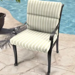 Jordan Manufacturing Outdoor French Edge Dining Chair Cushion- Sunbrella CAST MIST GLEN RAVEN