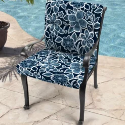 Jordan Manufacturing Outdoor French Edge Dining Chair Cushion-HALSEY NAVY RICHLOOM Custom Order Cushions