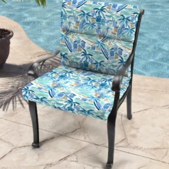 Jordan Manufacturing Outdoor French Edge Dining Chair Cushion-BALLYFIN BAY BLUE RICHLOOM