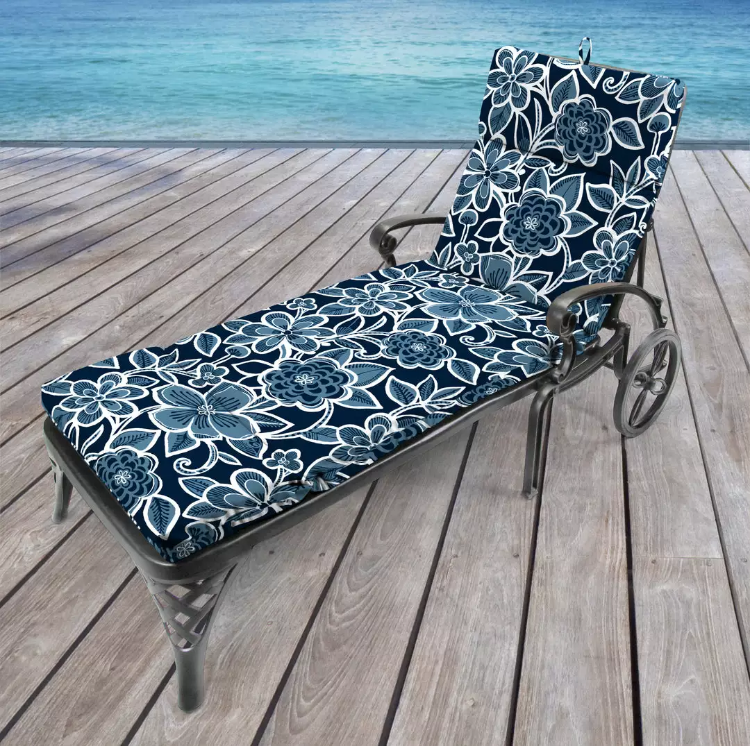 Jordan Manufacturing Custom Order Cushions Outdoor French Edge Chaise Lounge Cushion-HALSEY NAVY RICHLOOM 2 Jordan Manufacturing Custom Order Cushions Outdoor French Edge Chaise Lounge Cushion-HALSEY NAVY RICHLOOM