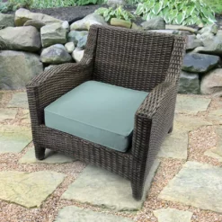 Jordan Manufacturing Outdoor Boxed Edge Deep Seat Cushion- Sunbrella SHORE LINEN GLEN RAVEN