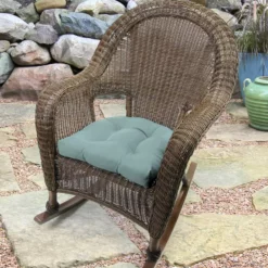 Jordan Manufacturing Custom Order Cushions Set Of 2 Outdoor 18" Wicker Chair Cushions-Sunbrella SHORE LINEN GLEN RAVEN