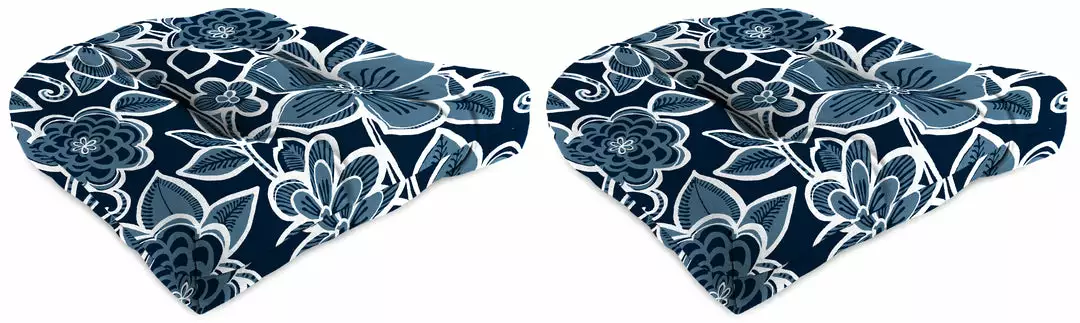 Jordan Manufacturing Set Of 2 Outdoor 18" Wicker Chair Cushions-HALSEY NAVY RICHLOOM 1 Jordan Manufacturing Set Of 2 Outdoor 18" Wicker Chair Cushions-HALSEY NAVY RICHLOOM