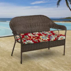 Jordan Manufacturing Outdoor 44" Wicker Loveseat Cushion-DAELYN CHERRY RICHLOOM Custom Order Cushions
