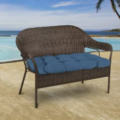 Jordan Manufacturing Custom Order Cushions Outdoor 44" Wicker Loveseat Cushion-HUSK TEXTURE CAPRI RICHLOOM