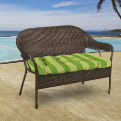 Jordan Manufacturing Outdoor 44" Wicker Loveseat Cushion-PREVIEW LEAF RICHLOOM