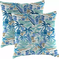 Jordan Manufacturing Custom Order Cushions Outdoor 16" Accessory Throw Pillows, Set Of 2-BALLYFIN BAY BLUE RICHLOOM