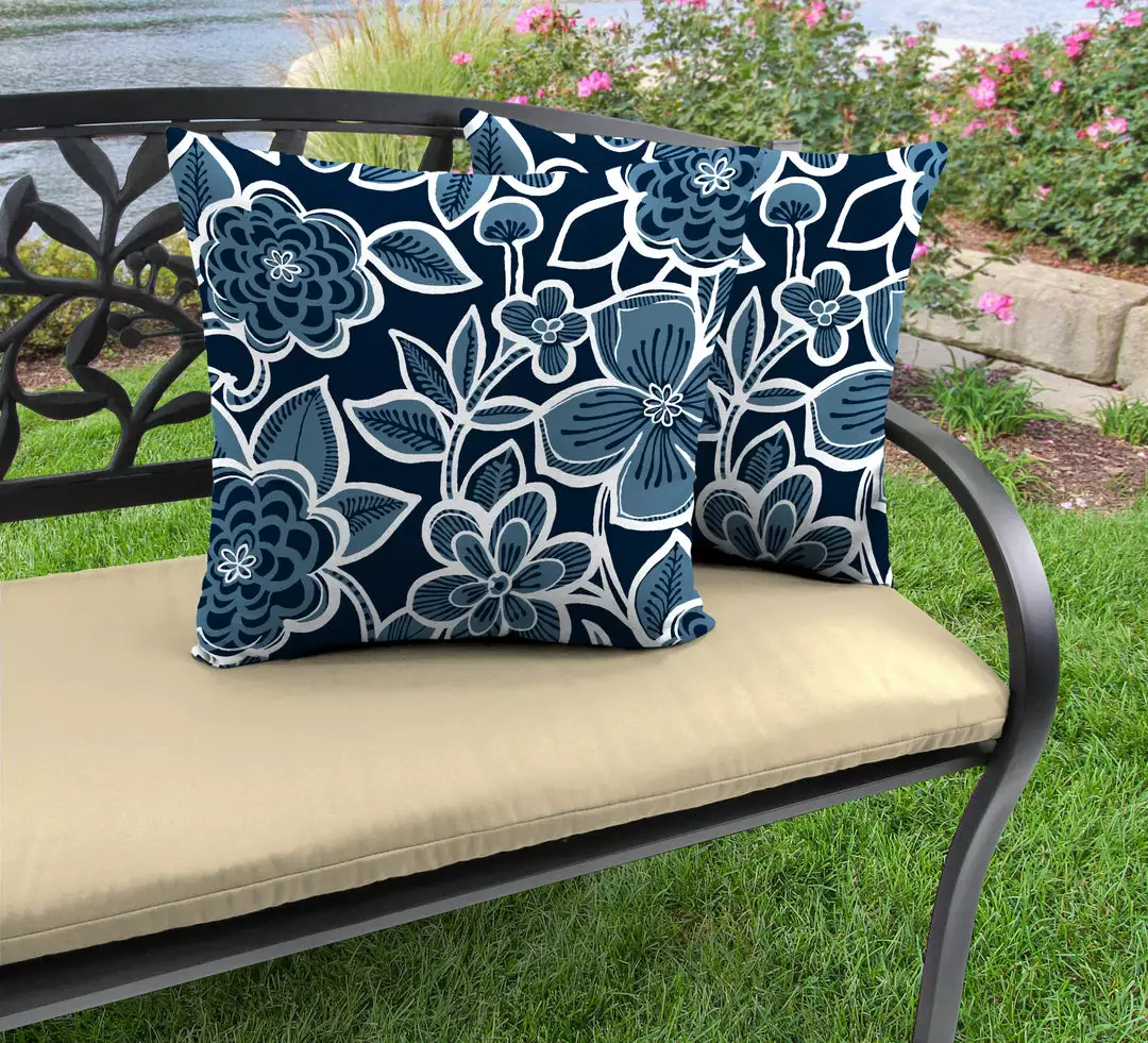 Jordan Manufacturing Custom Order Cushions 20" Outdoor Accessory Throw Pillows, Set Of 2-HALSEY NAVY RICHLOOM 2 Jordan Manufacturing Custom Order Cushions 20" Outdoor Accessory Throw Pillows, Set Of 2-HALSEY NAVY RICHLOOM