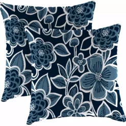 Jordan Manufacturing Custom Order Cushions 20" Outdoor Accessory Throw Pillows, Set Of 2-HALSEY NAVY RICHLOOM
