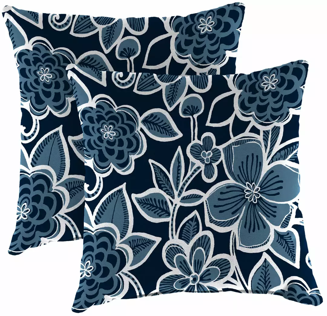 Jordan Manufacturing Custom Order Cushions 20" Outdoor Accessory Throw Pillows, Set Of 2-HALSEY NAVY RICHLOOM 1 Jordan Manufacturing Custom Order Cushions 20" Outdoor Accessory Throw Pillows, Set Of 2-HALSEY NAVY RICHLOOM