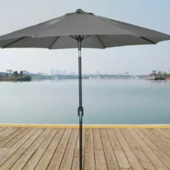 Umbrellas Jordan Manufacturing 9FT Steel Market Umbrella In Grey